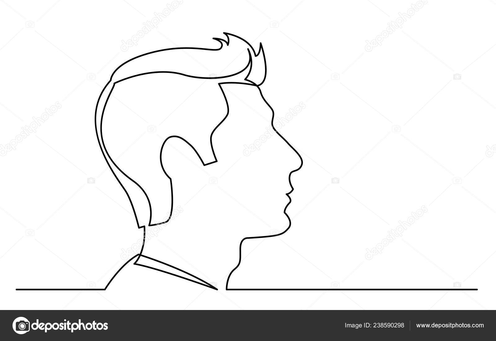 Dessin Trait Continu Isolés Sur Portrait Profil Fond Blanc