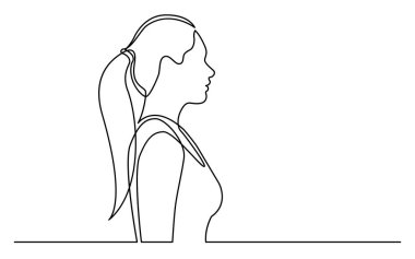izole kadın uzun saçlı beyaz arka plan profil portresi üzerinde sürekli çizgi çizme