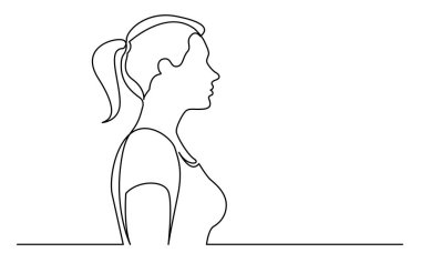 Beyaz arka plan profil sportif kadın portresi üzerinde izole, sürekli çizgi çizme