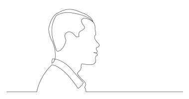 Profile portrait of young black man thinking smiling - continuous line drawing on white background vector Profile portrait of young black man thinking smiling - continuous line drawing on white background vector