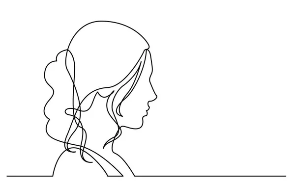 Kontinuerlig Linje Ritning Isolerade Vit Bakgrund Profil Porträtt Kvinna — Stock vektor