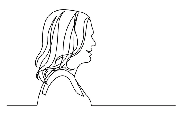 Dibujo Línea Continua Aislado Sobre Perfil Fondo Blanco Retrato Mujer — Vector de stock