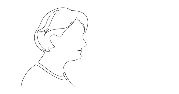 年配の女性の白い背景の上の連続的な線画の横顔の肖像画 — ストックベクタ