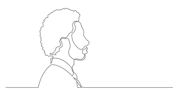 大きな巻き毛髪を持つ若い黒人男性のプロフィールポートレート 白い背景に連続線画 — ストックベクタ