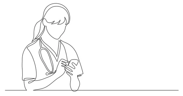 Векторный Рисунок Медсестры Больницы Проверяющей Мобильный Телефон — стоковый вектор