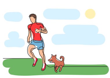 bir çizim için bir köpek ile çalışan adam