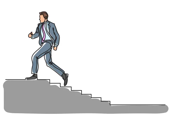 Uma Linha Desenho Homem Escalada Carreira Escada — Vetor de Stock