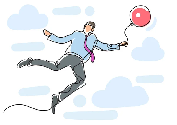 Επιχειρηματίας Πετώντας Αερόστατο Ενιαία Γραμμή Σχεδίασης — Διανυσματικό Αρχείο