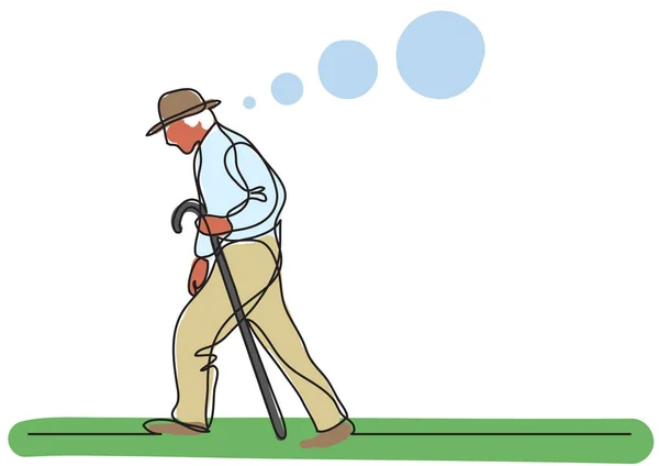 Starý Muž Walking Jediný Řádek Výkresu — Stockový vektor