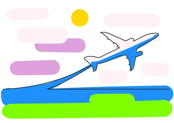 One Line Drawing Passenger Airplane Colorful Background — Stock Vector