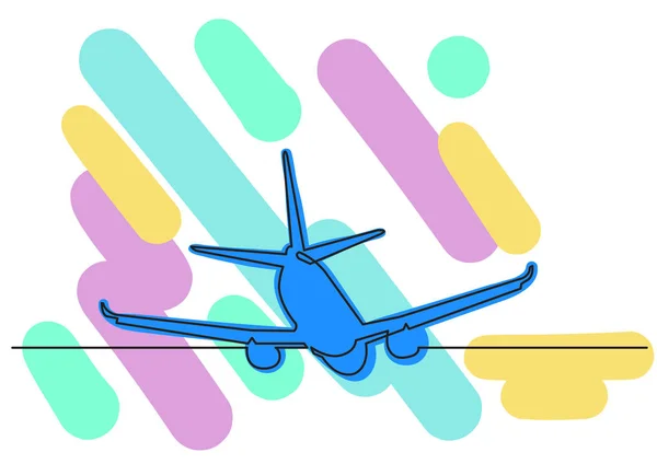 One Line Drawing Passenger Airplane Colorful Background — Stock Vector