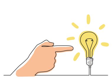 ampul veya fikir benzetme işaret eden el sürekli çizgi çizme