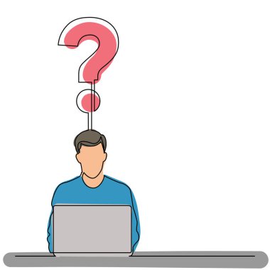 bir soru üzerine çalışan dizüstü bilgisayar ile oturan adamın sürekli çizgi çizme