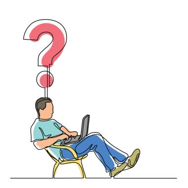 sorun üzerinde çalışıyor bilgisayar dizüstü bilgisayar ile oturan adamın sürekli çizgi çizme