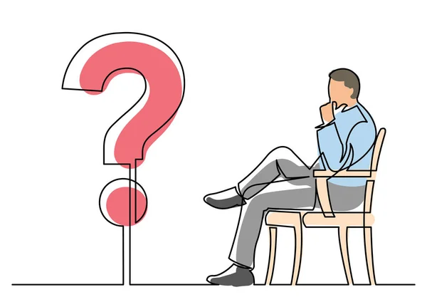 Desenho Linha Contínua Homem Negócios Sentado Pensando Uma Pergunta — Vetor de Stock