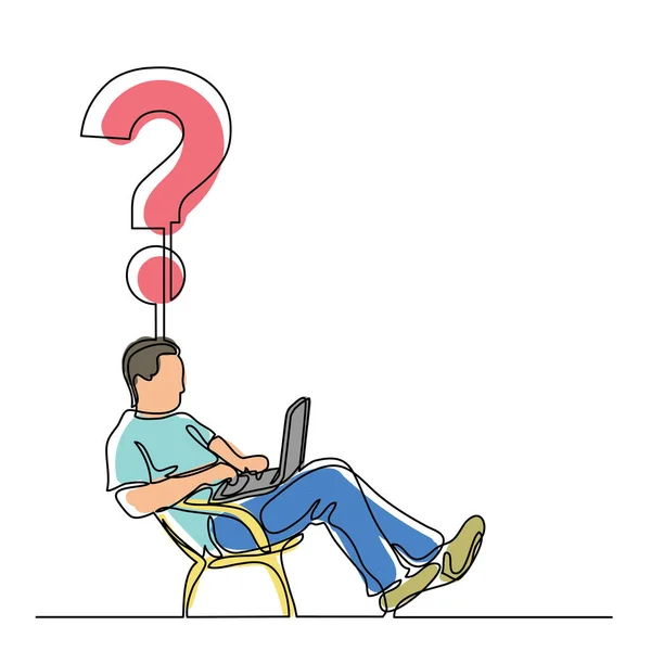 Dibujo Línea Continua Del Hombre Sentado Con Ordenador Portátil Que — Vector de stock