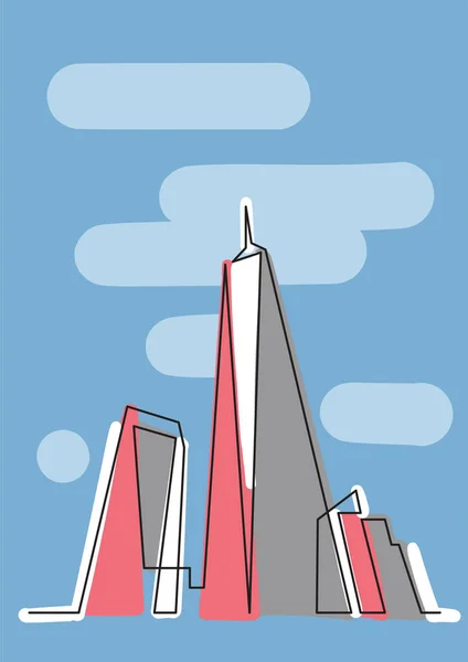 Dessin Ligne Continue Ville Moderne Skyline — Image vectorielle
