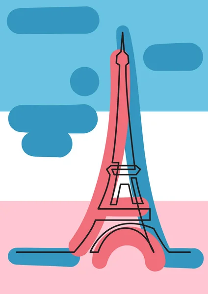 Kontinuální Perokresba Paříž Eiffelova Věž — Stockový vektor