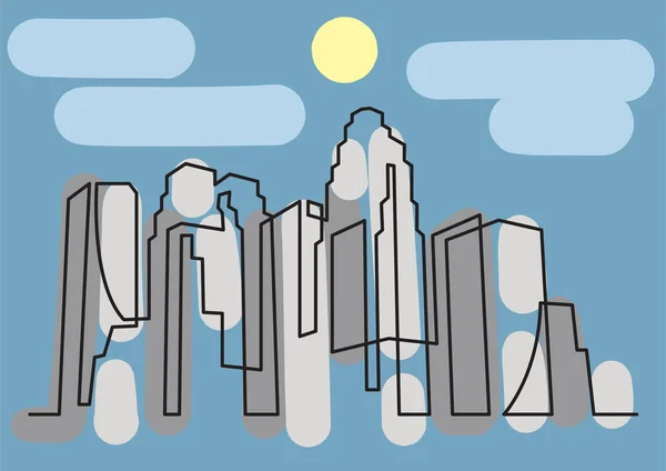 都市高層ビルの連続線の描画 — ストックベクタ
