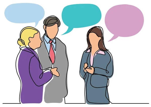 Continuous Line Drawing Business People Talking — Stock Vector