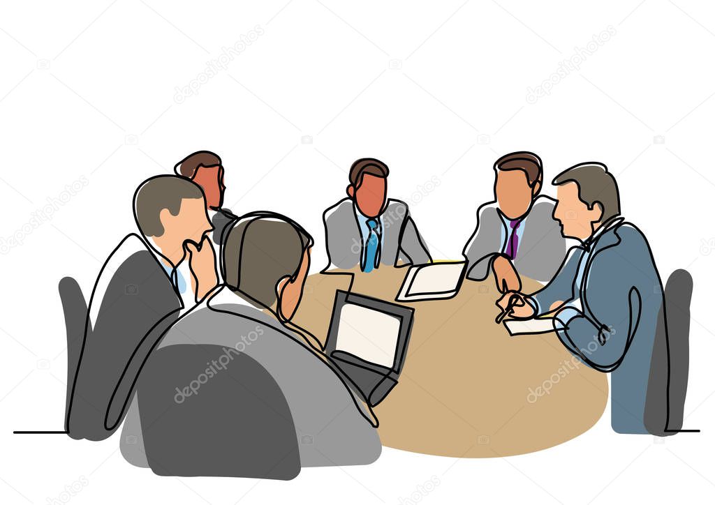 continuous line drawing of business meeting