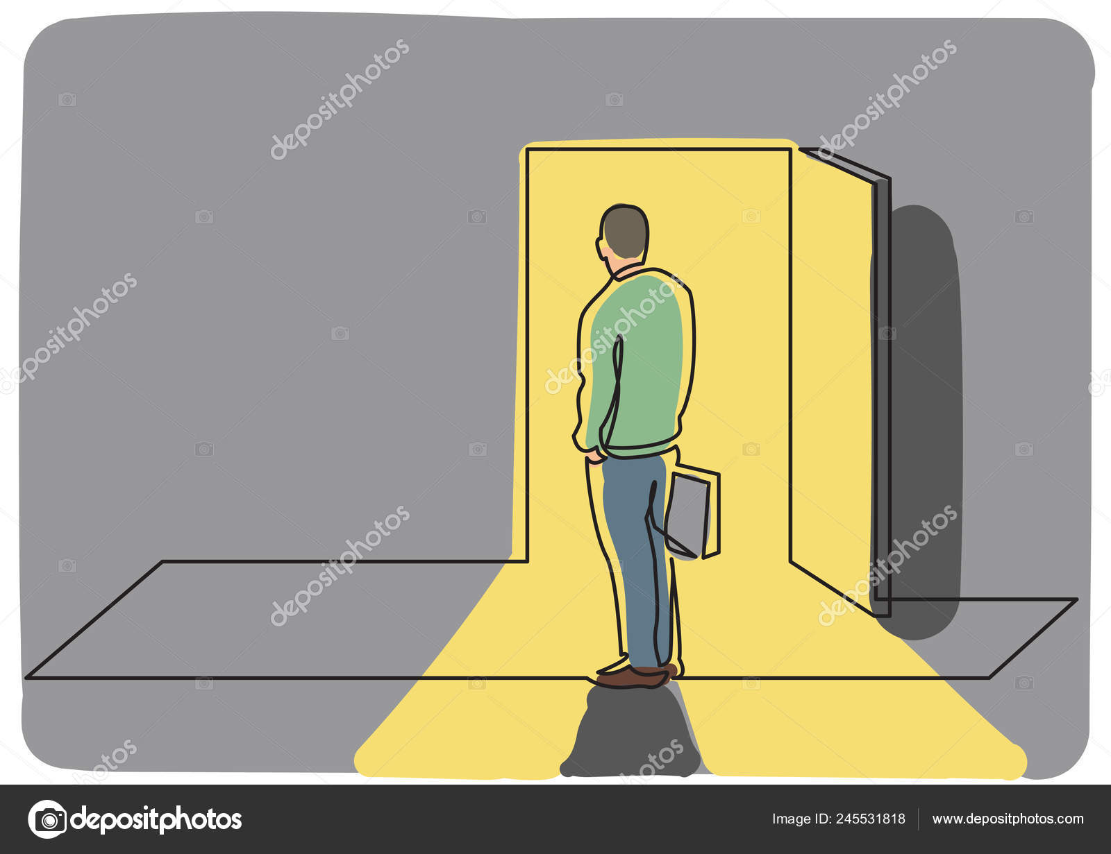 Continuous Line Drawing Business Concept Man Open Door Opportunity Stock Vector Image By C Onelinestock
