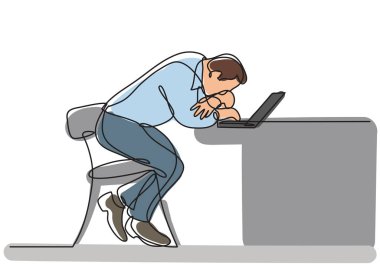 depresif işadamı bihind dizüstü bilgisayar oturan sürekli çizgi çizme