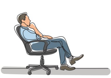 iş durumu - ofis sandalye düşüncesinde oturan adam sürekli çizgi çizme
