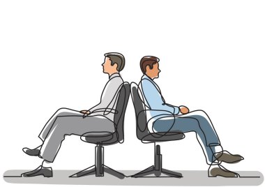 iş durumu - oturan iki çakışan işadamları sürekli çizgi çizme