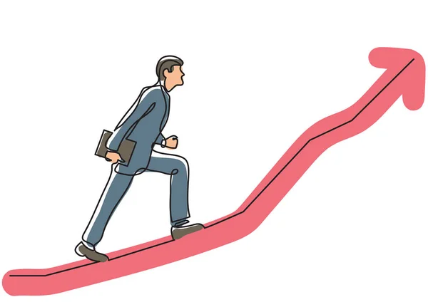 Continu Lijntekening Van Zakenman Klimmen Steile Scoop — Stockvector