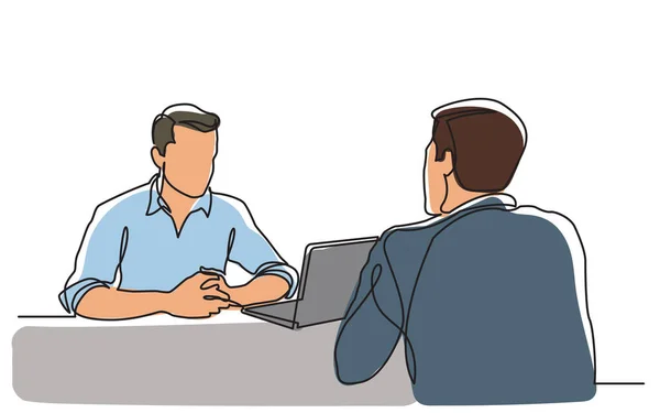 Continu lijntekening van job interview tussen twee mannen — Stockvector