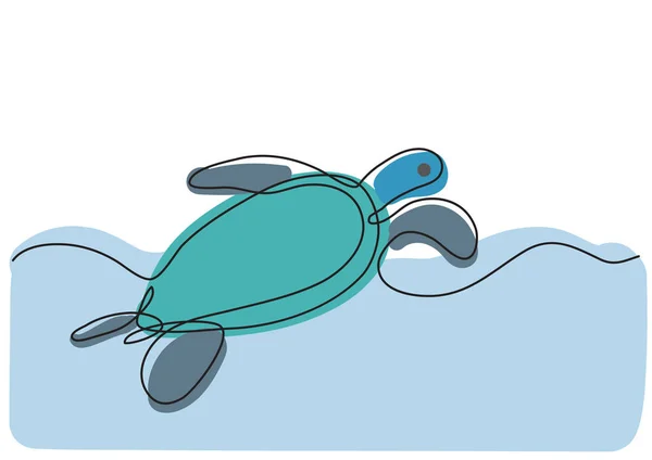 Single line drawing of sea turtle swimming — Stock Vector