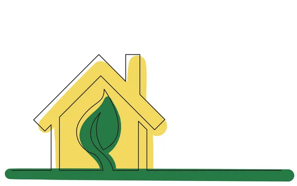 Esquema de concepto de línea continua dibujo de la casa de energía verde sym — Archivo Imágenes Vectoriales