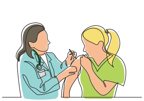 Dessin en ligne continue du médecin faisant vacciner — Image vectorielle