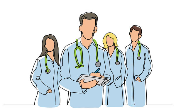 continuous vector line drawing of team of doctors