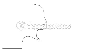 Kendini olumlu genç uzun saçlı kadının profil portresi çizgi animasyon çizim