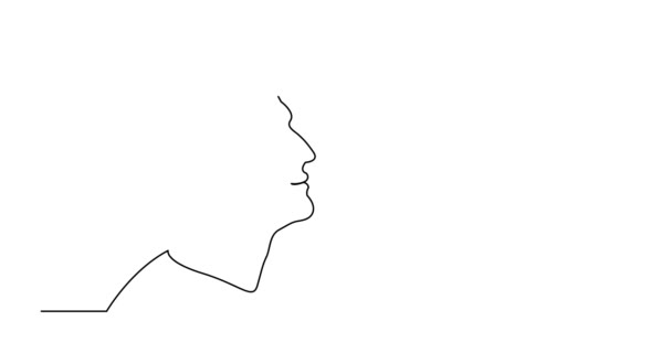 Self drawing line animation of profile portrait of happy man — Stock Video