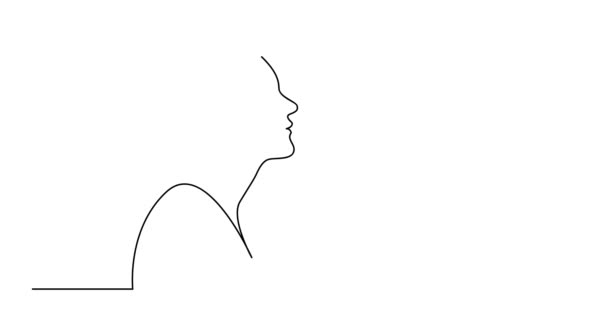Selbstzeichnende Linienanimation des Profilporträts einer glücklichen Frau, die das Leben genießt — Stockvideo