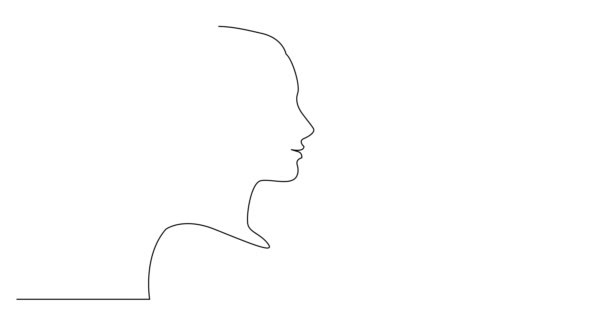 Саморисование линии анимации профиля портрет позитивной молодой длинноволосой женщины — стоковое видео