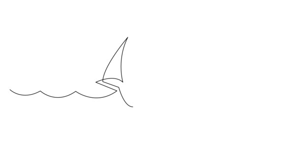Autodibujo animación de línea de dibujo a mano boceto de concepto de negocio de barco de vela alta en el mar — Vídeo de stock