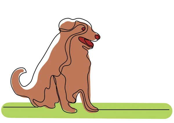 Ciągłej linii rysunek siedzący szczęśliwy pies — Wektor stockowy