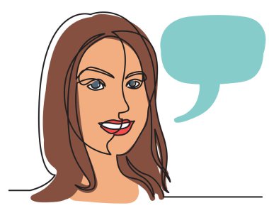 Beyaz arka plan üzerinde oldukça gülümseyen kadın sürekli çizgi çizme