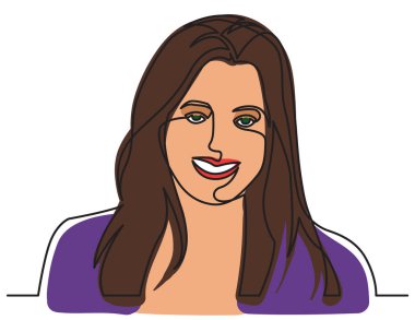 Beyaz backgrou üzerinde gülümseyen mutlu kadın sürekli çizgi çizme