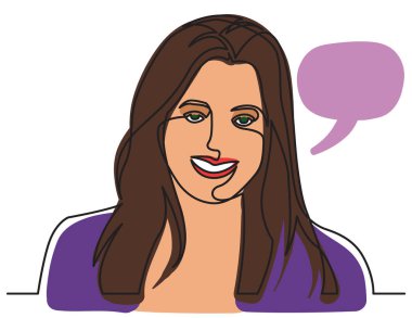 mutlu kadın beyaz arka plan gülümseyen, sürekli çizgi çizme