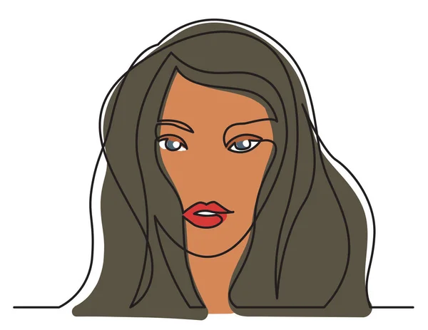 白い背景の上の長い髪型の女性肖像画の連続線の描画 — ストックベクタ