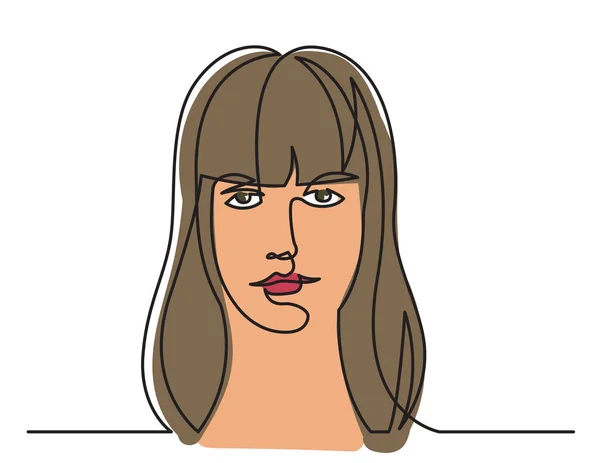 Desenho de linha contínua de mulher com cabelos longos no fundo branco — Vetor de Stock