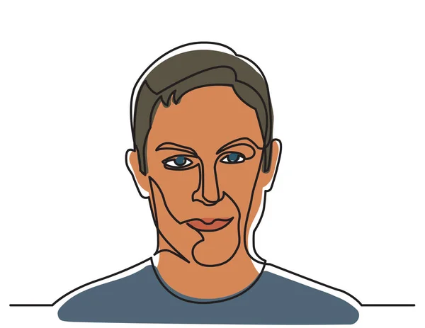 Kontinuální kresba portrétu pozitivní člověk na bílém pozadí — Stockový vektor