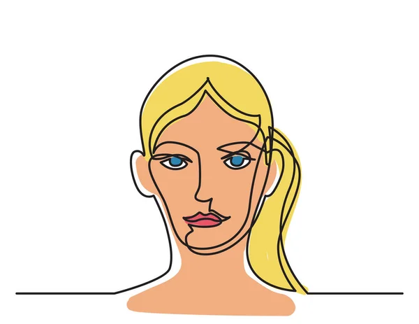 Dibujo de línea continua de retrato de mujer sobre fondo blanco — Vector de stock