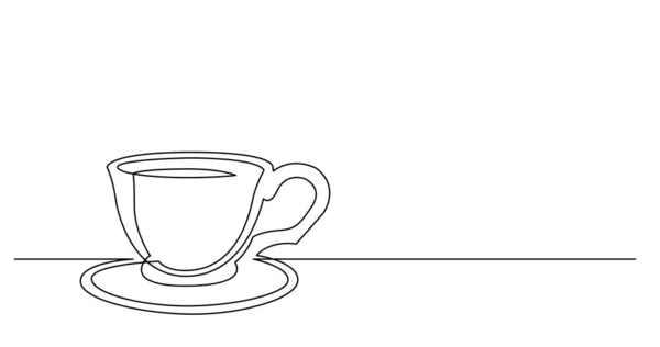 Continuous line drawing of cup of coffee with saucer — Stock Vector