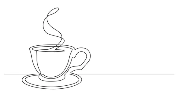 Безперервний лінійний малюнок чашки гарячої кави та блюдця — стоковий вектор